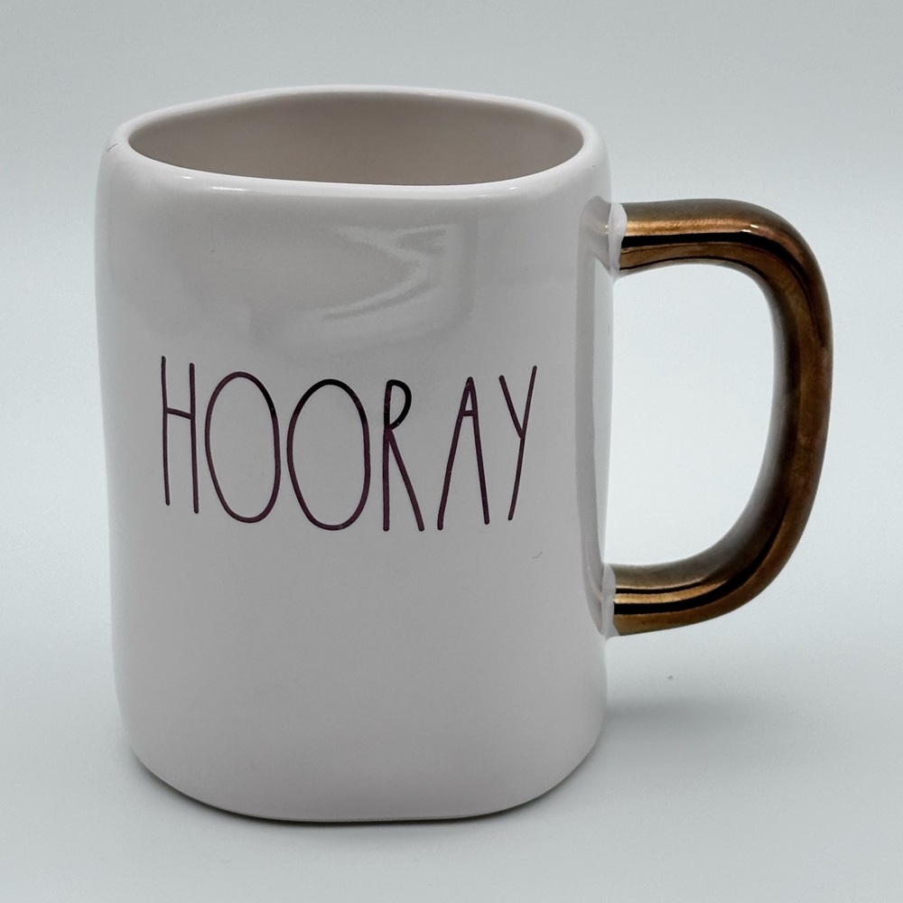 Rae Dunn HOORAY Ceramic Mug with Gold Handle